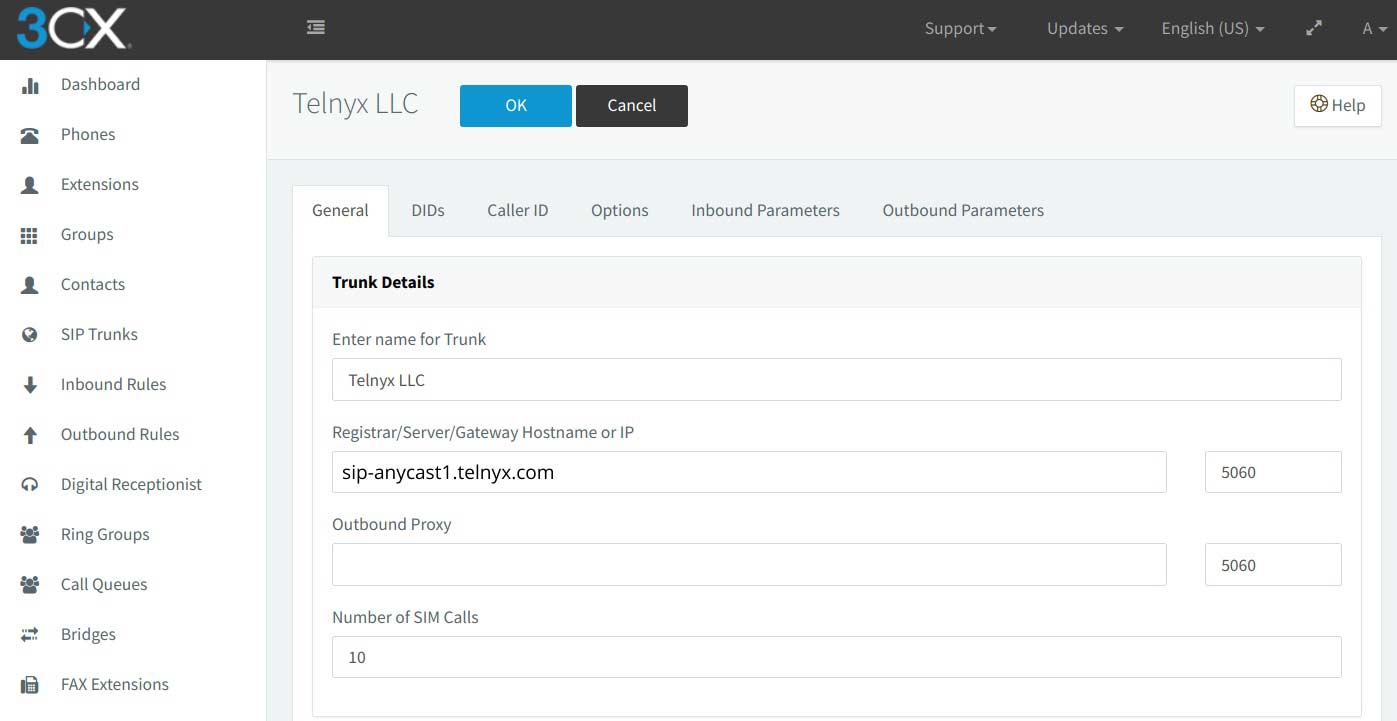 Configure trunk details