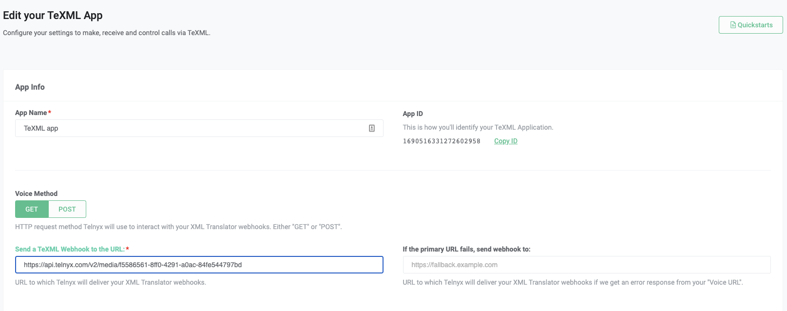 Editing your TeXML Application