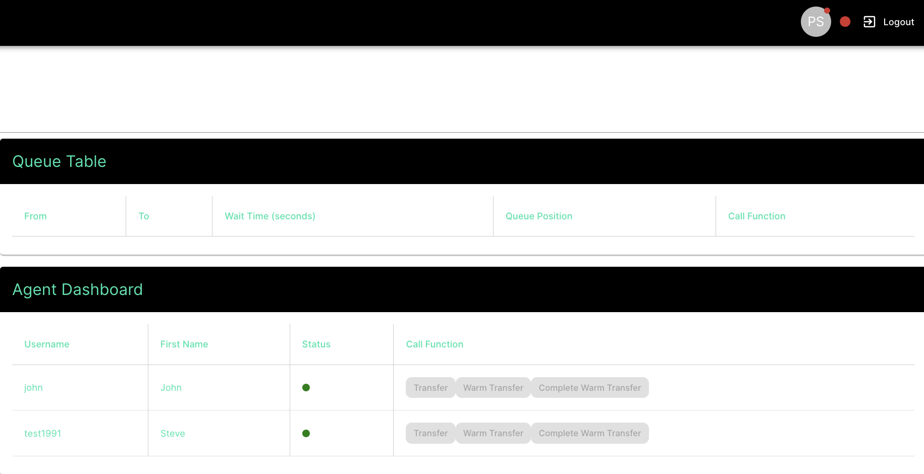 Outbound dialer agent status management interface