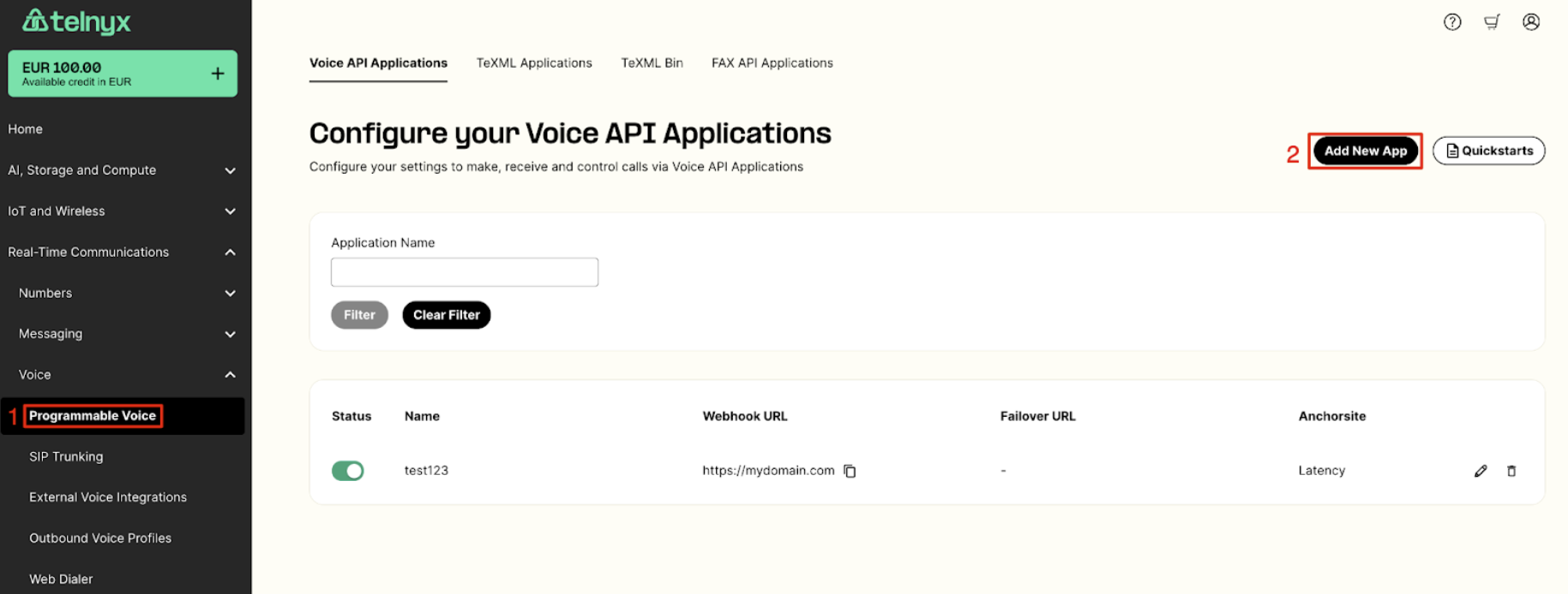 Configure Your Voice API Applications in the Mission Control Portal