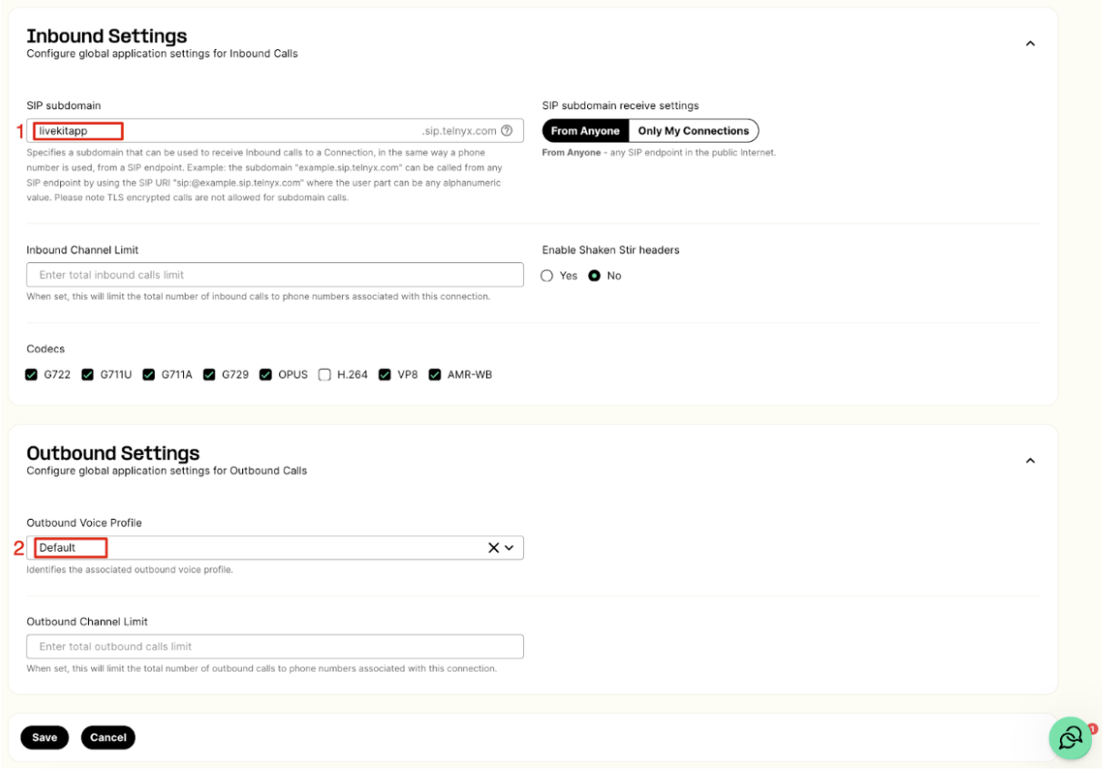 Inbound &amp; Outbound Settings