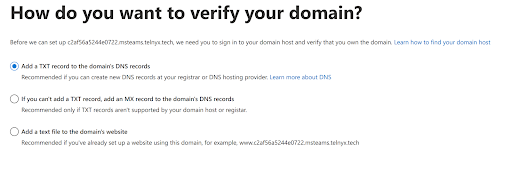 Verifying the domain on Microsoft Teams